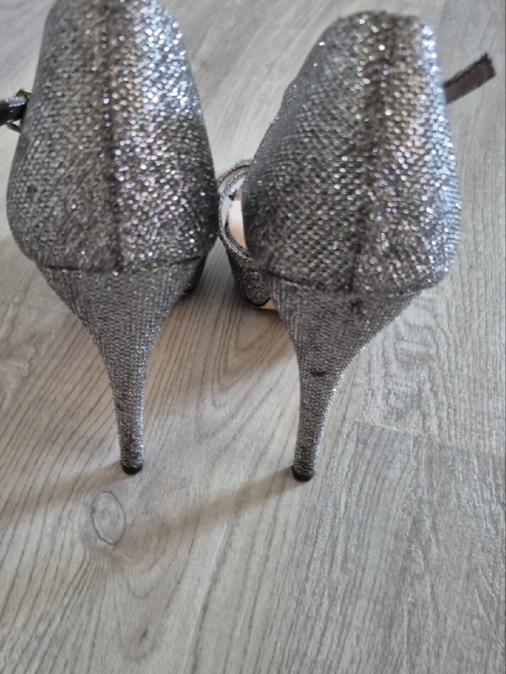De Blossom Collection Silver Glitter Strappy Evening Heels - Picture 4 of 11